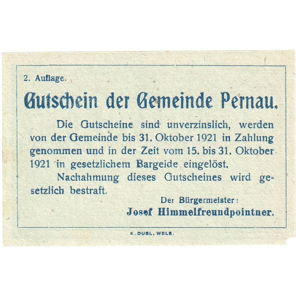 Österreich, Pernau, 20 Heller, personnage 1920-10-31, UNZ-, Mehl:FS 734II