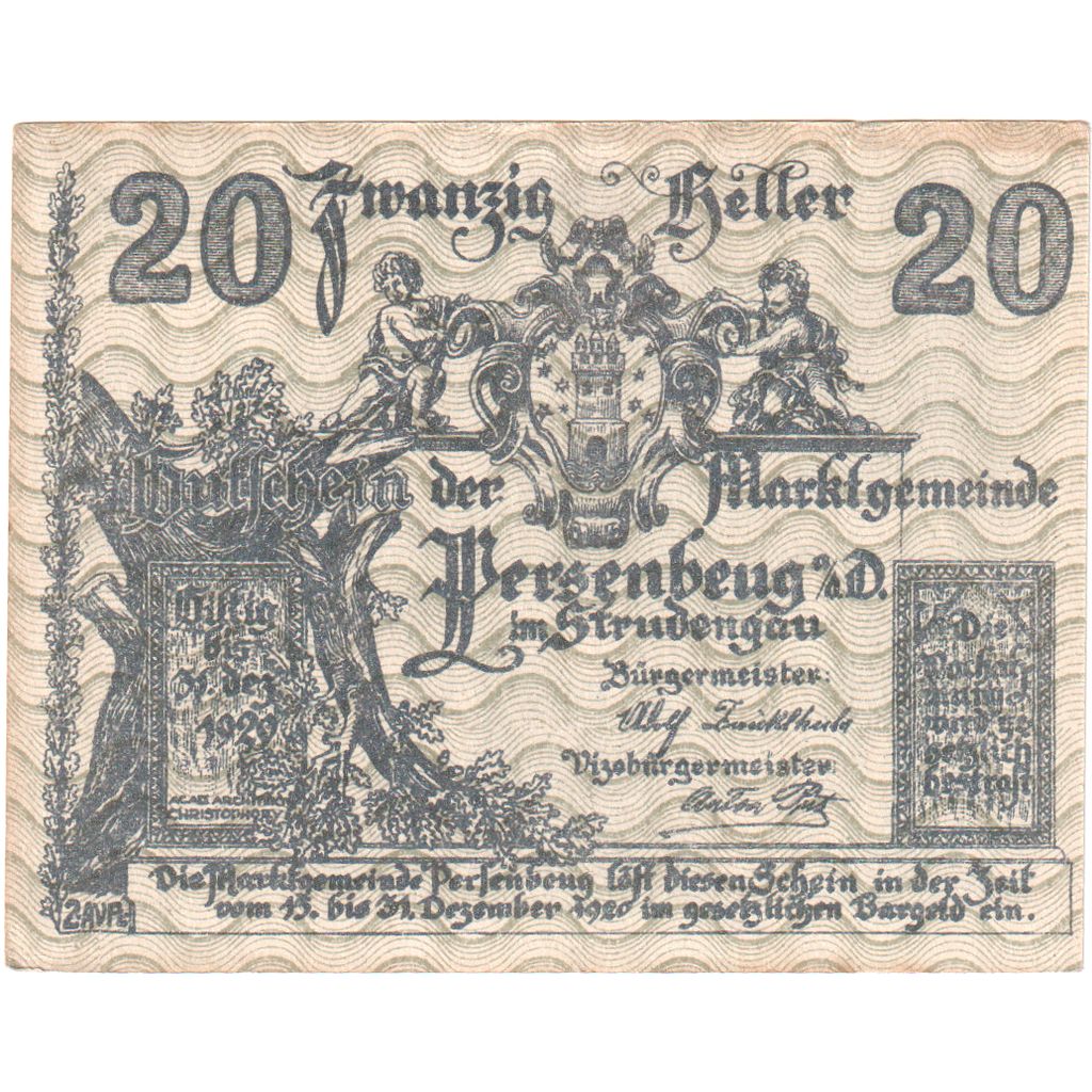 Österreich, Persenbeug, 20 Heller, route, 1920, 1920-12-31, VZ, Mehl:FS 735IIa