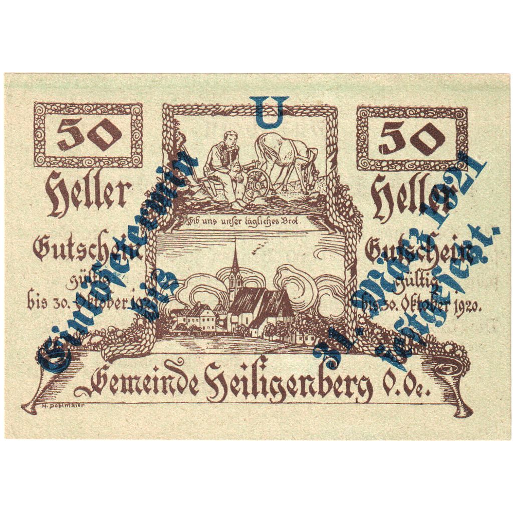 Austria, Heiligenberg, 50 Heller, village, 1921, 1921-03-31, SPL, Mehl:FS 361SS1