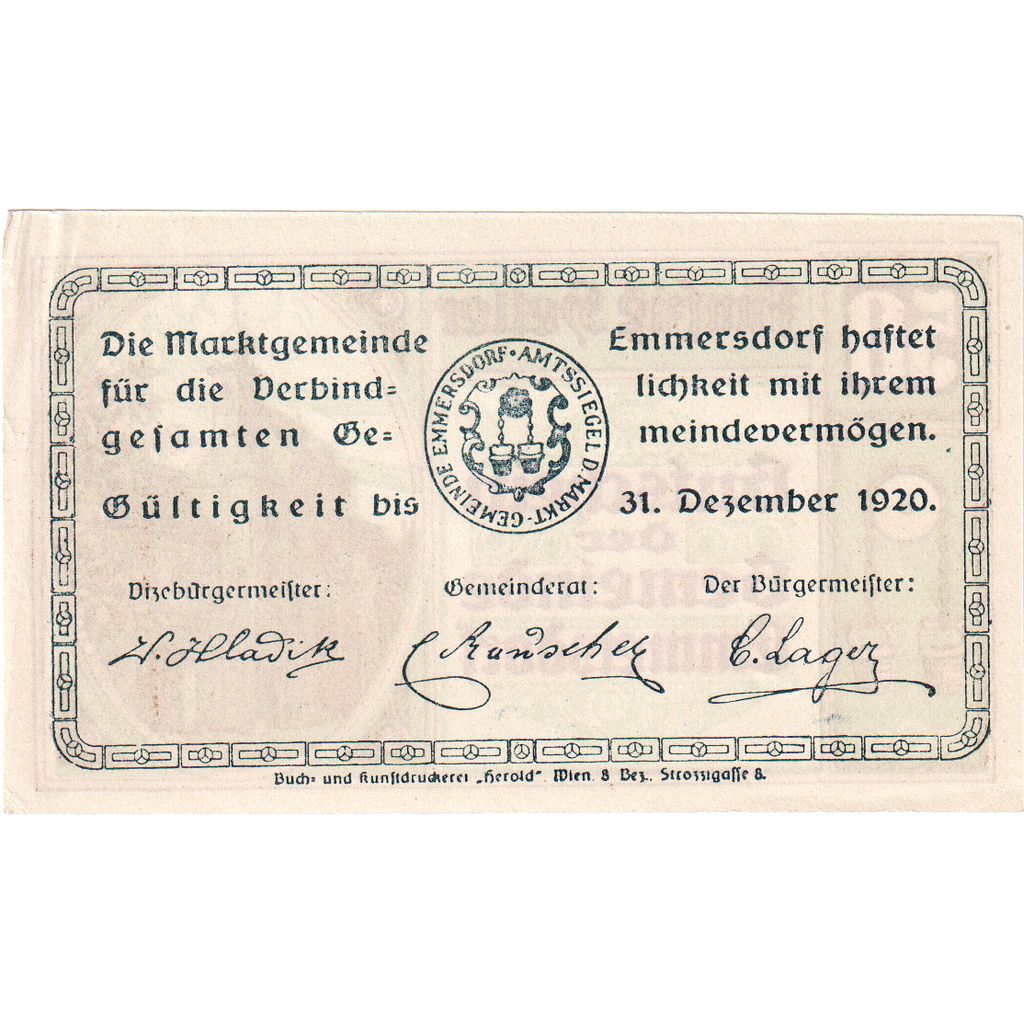 Österreich, Emmersdorf, 50 Heller, Eglise, 1920, 1920-12-31, UNZ-, Mehl:FS 171a