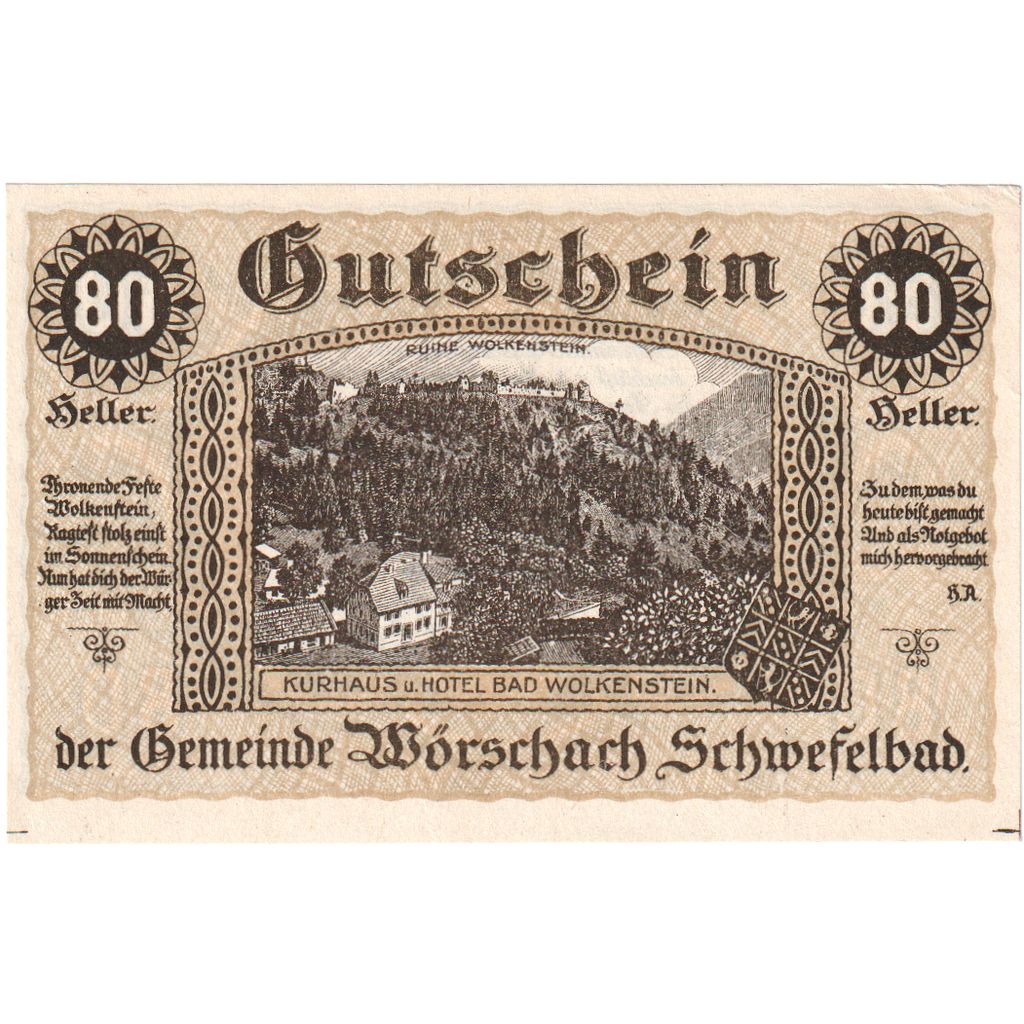 Austria, Worschach, 80 Heller, paysage, 1920, 1920-12-31, SPL, Mehl:FS 1254