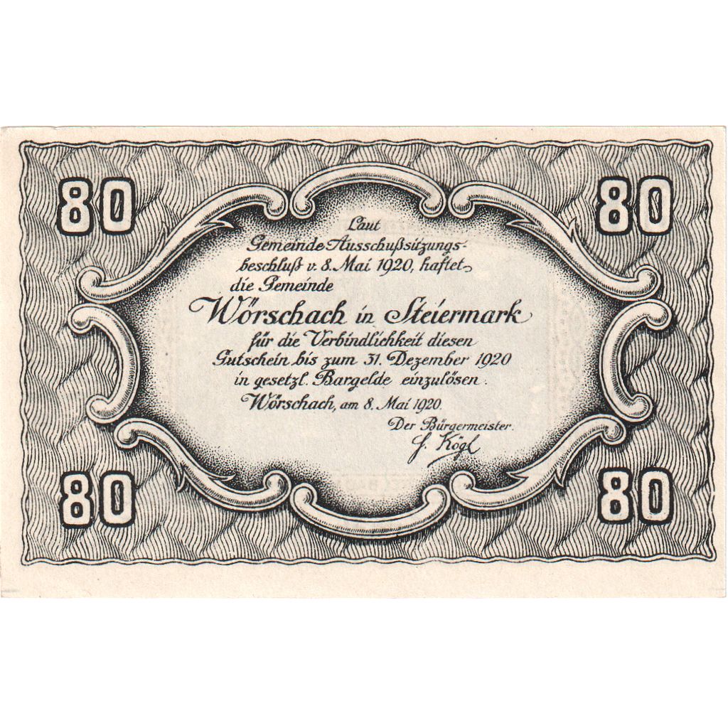 Austria, Worschach, 80 Heller, paysage, 1920, 1920-12-31, SPL, Mehl:FS 1254