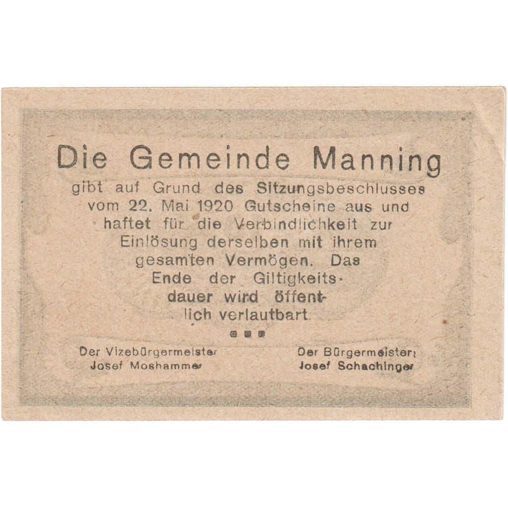Österreich, Manning, 10 Heller, Texte, 1920, 1920-05-20, UNZ-, Mehl:FS 578b