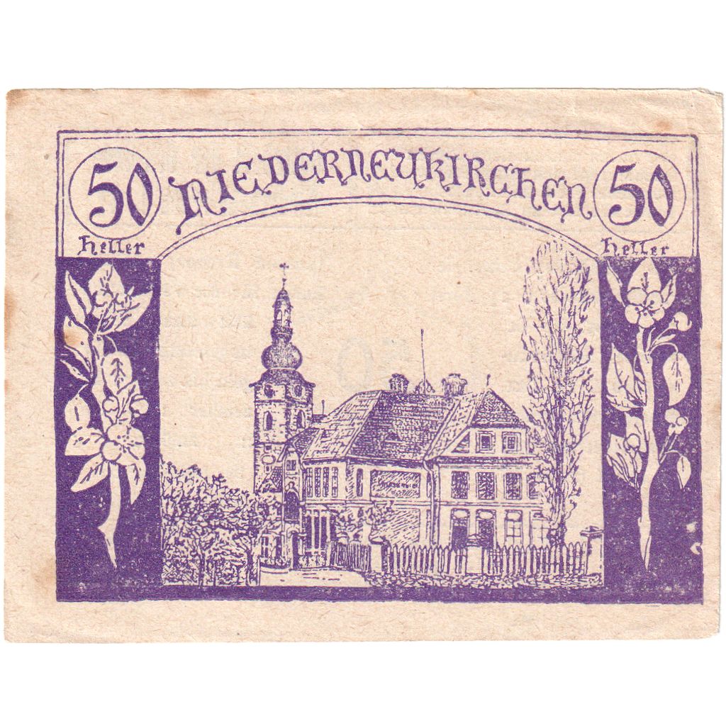 Österreich, Niederneukirchen, 50 Heller, Eglise 1920-12-31, VZ, Mehl:FS 670a