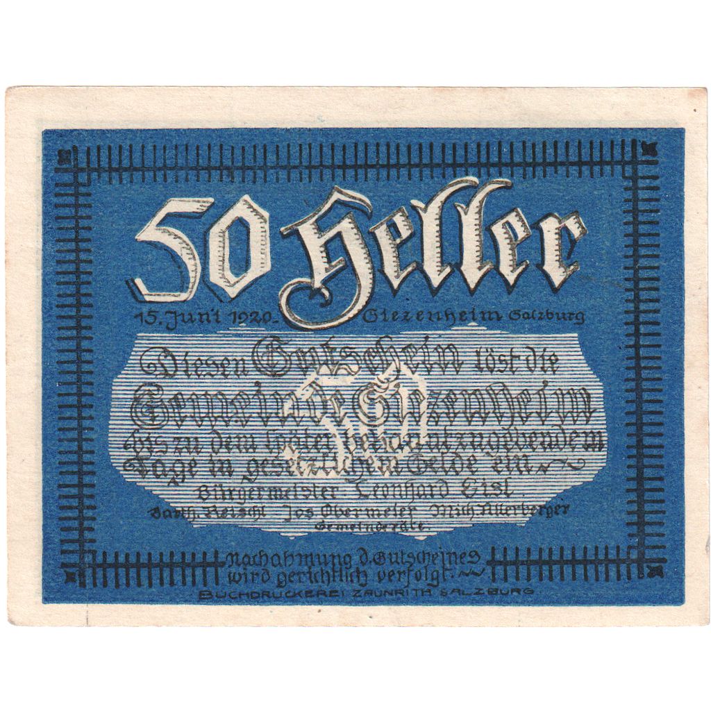 Österreich, Siezenheim, 50 Heller, arbre, 1920, UNZ-, Mehl:FS 996a
