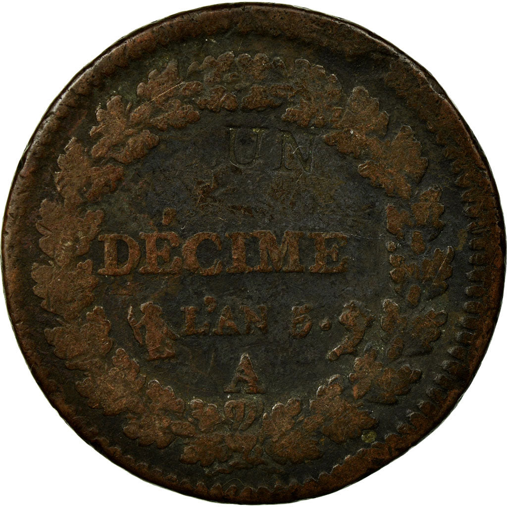 Coin, France, Dupré, Decime, 1796, Paris, VG(8-10), Bronze, KM:637.1