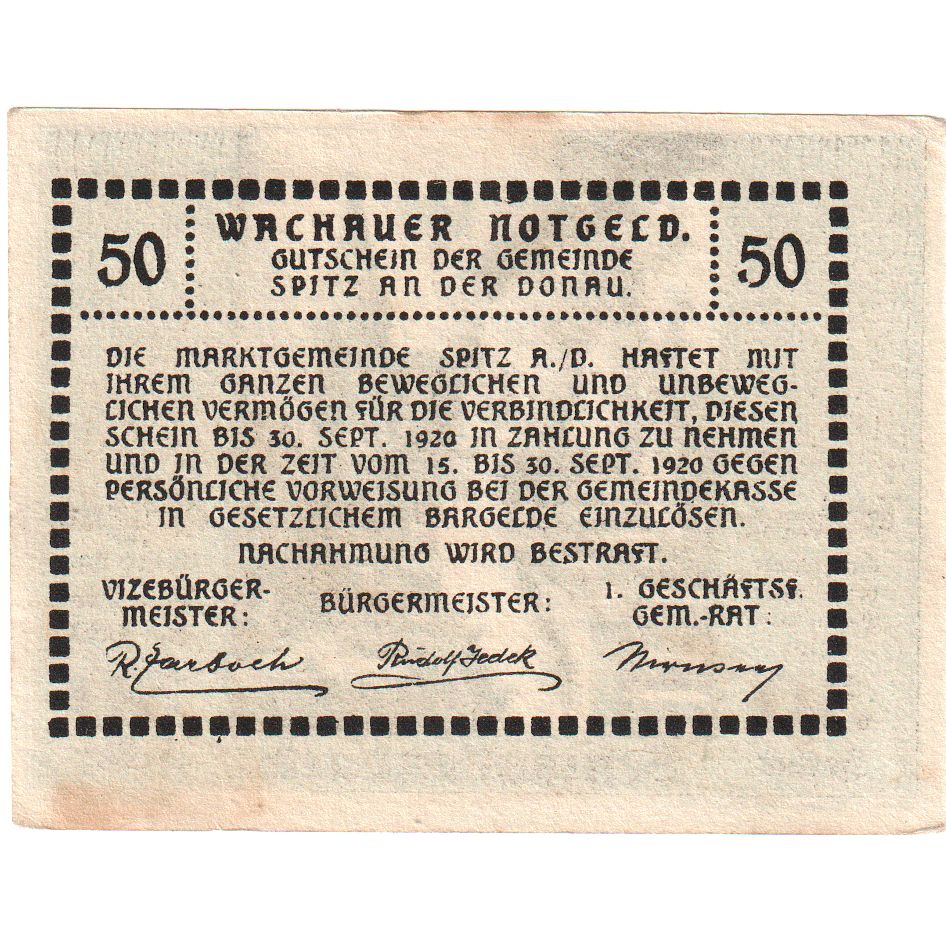 Österreich, Schwallenbach, 50 Heller, village, 1920-09-30, SS, Mehl:FS 1122