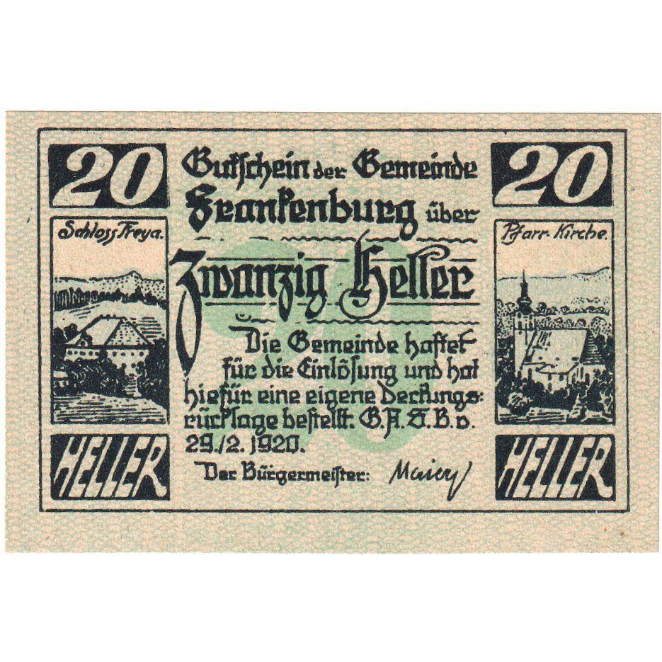 Österreich, Frankenberg, 20 Heller, château 1920-12-31, UNZ-, Mehl:FS 206IIb