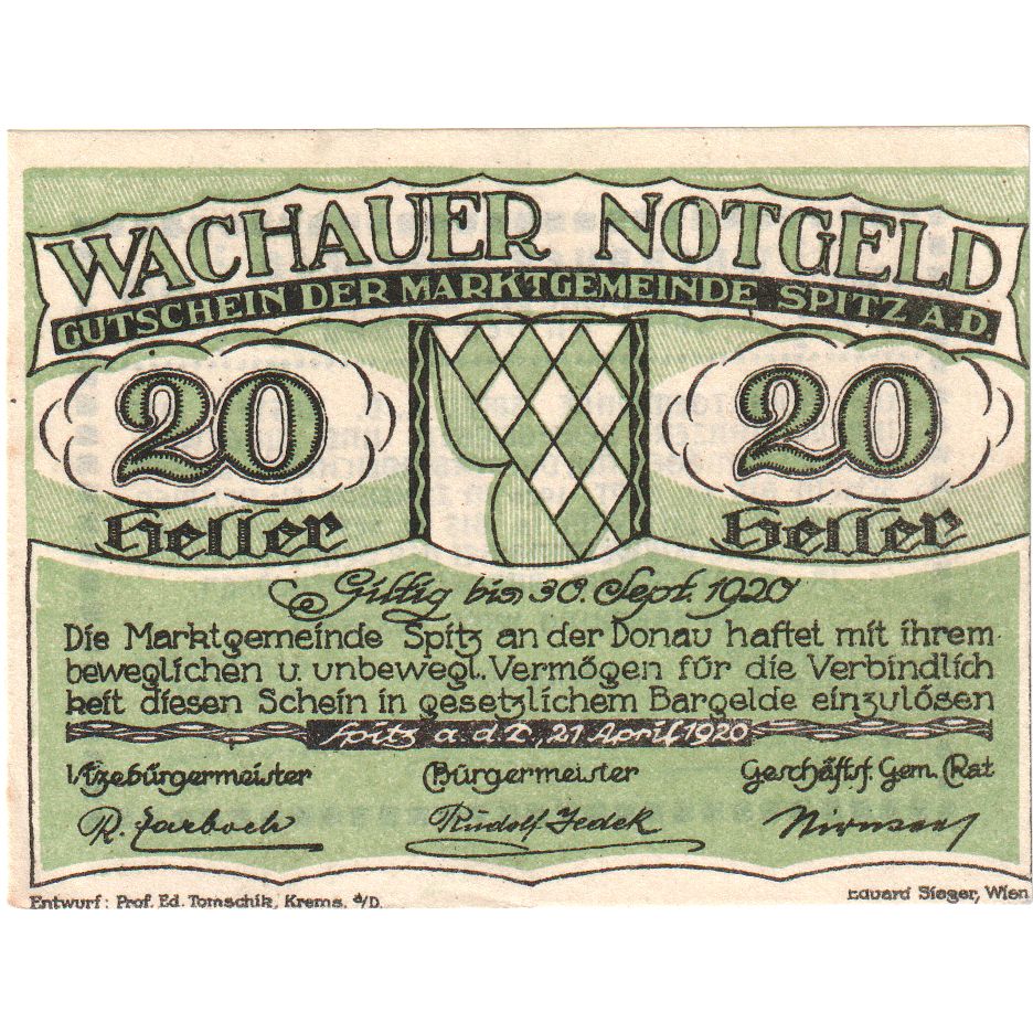 Österreich, Spitz, 20 Heller, Texte, 1920, 1920-09-30, UNZ-, Mehl:FS 1122.12II
