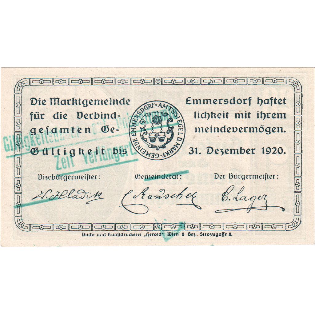 Österreich, Emmersdorf, 20 Heller, Eglise, 1920, 1920-12-31, UNZ-, Mehl:FS 171a