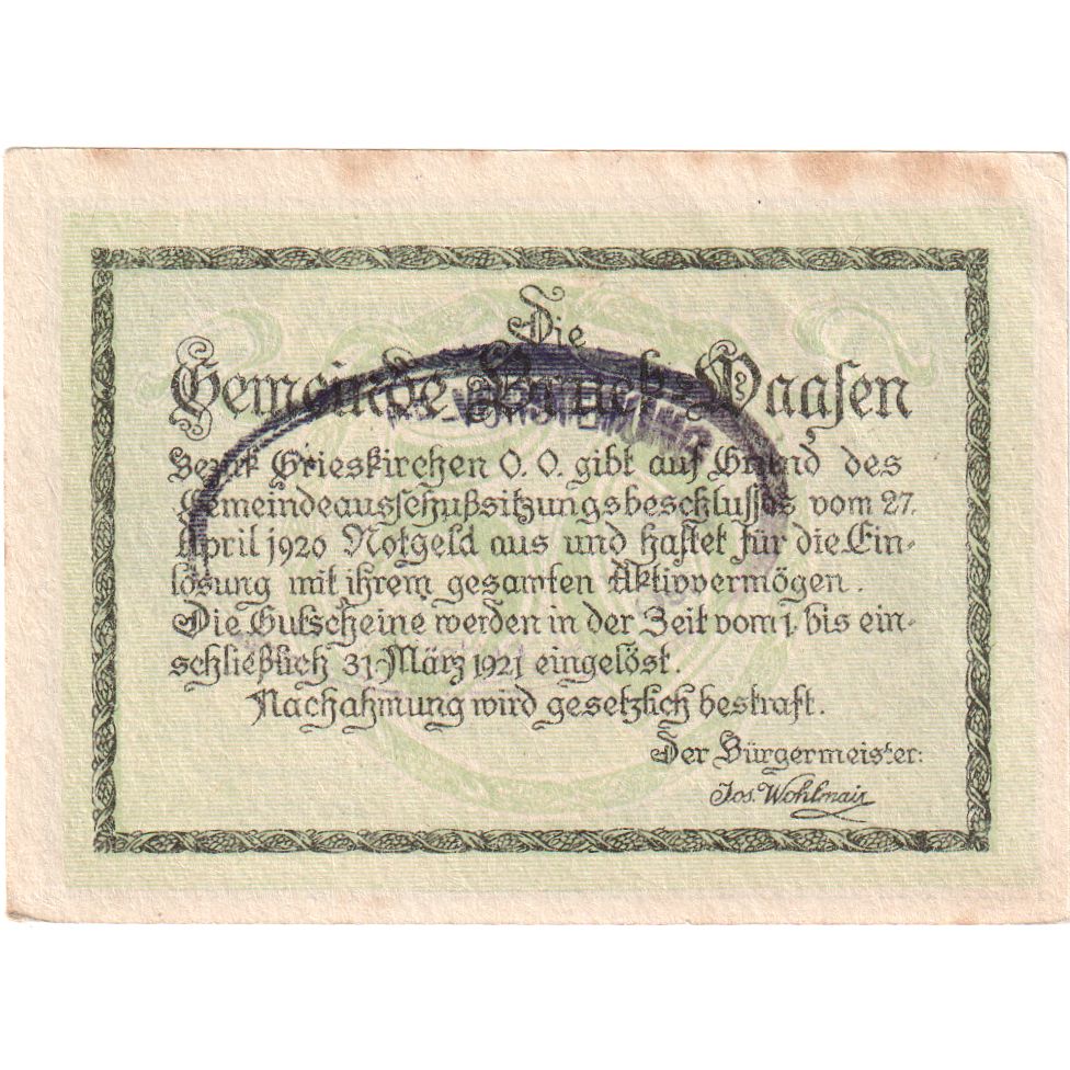 Austria, Bruck-Waasen, 50 Heller, château 1921-03-31, EF(40-45), Mehl:FS 108b