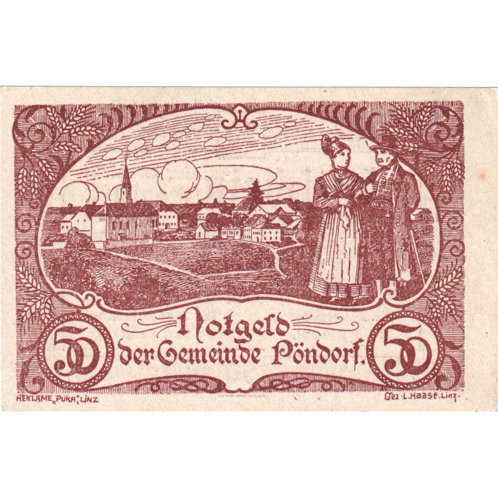 Österreich, Pöndorf, 50 Heller, village, 1920, VZ, Mehl:FS 757c