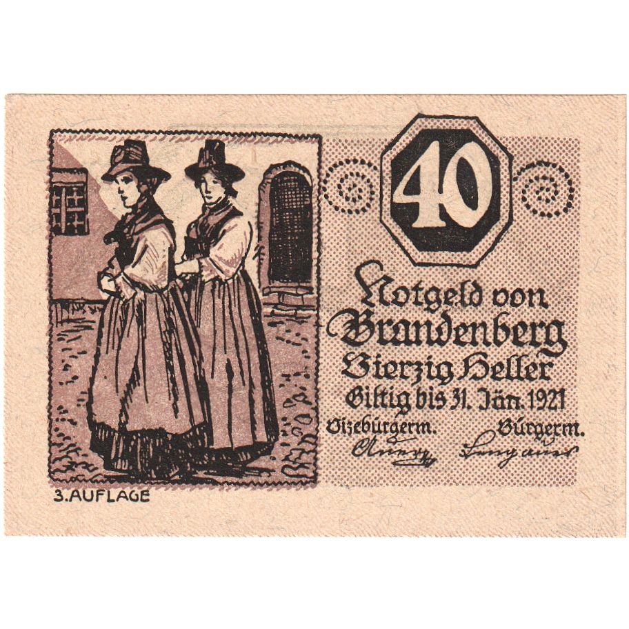 Österreich, Brandenberg, 40 Heller, personnage 1920-12-31, UNZ-, Mehl:FS 99c