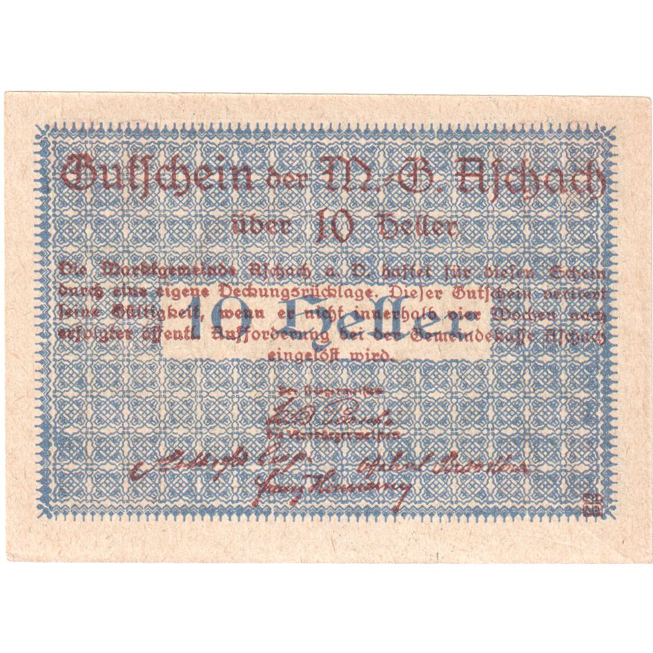 Österreich, Aschach, 10 Heller, Blason, 1920, UNZ-, Mehl:FS 53IIb20