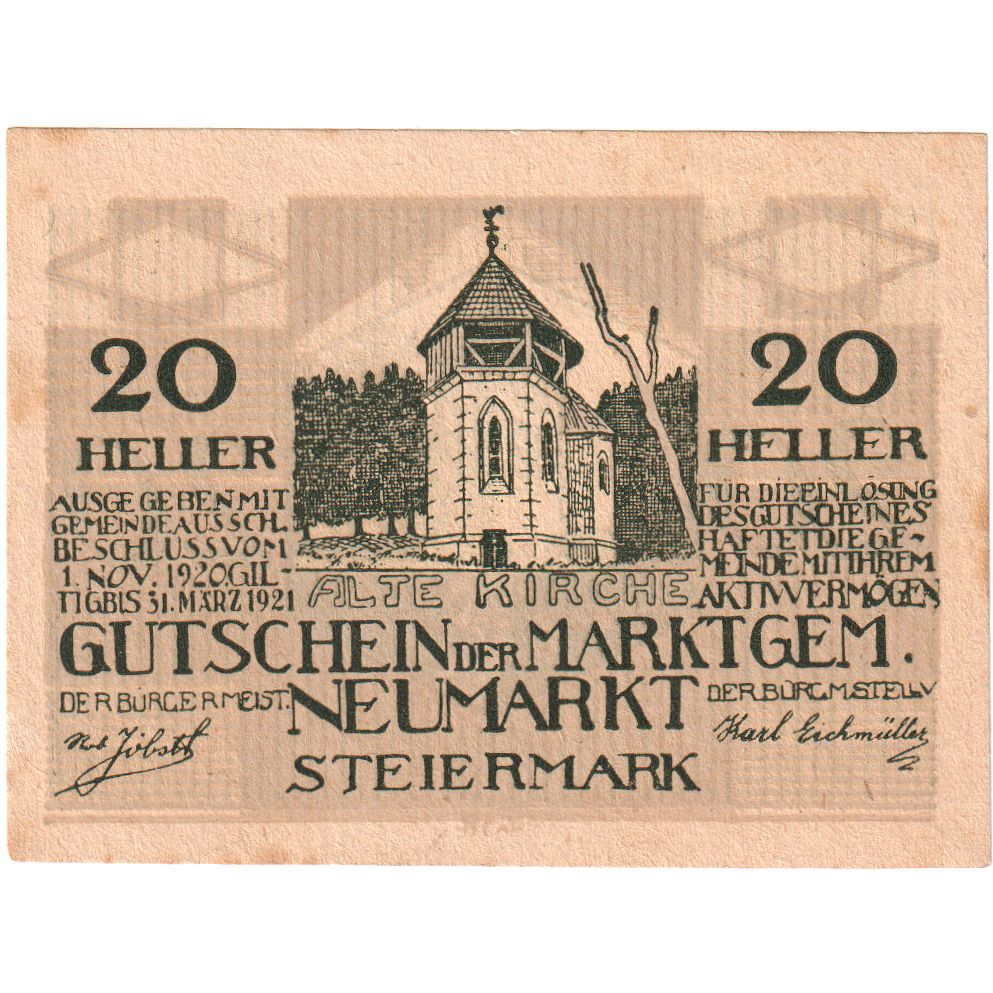 Österreich, Neumarkt, 20 Heller, tour, 1921, 1921-03-31, SS, Mehl:FS 661a