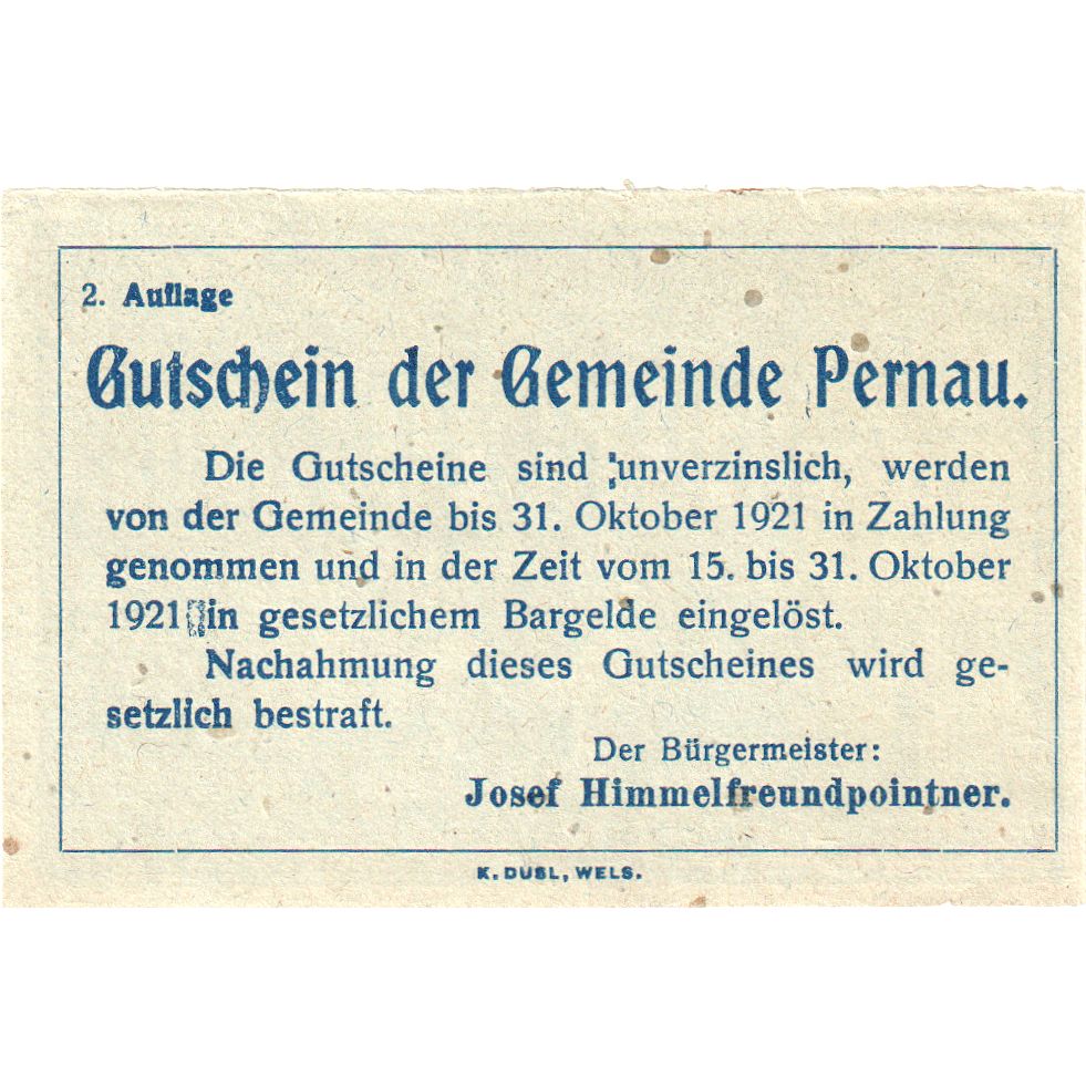Österreich, Pernau, 20 Heller, Monument, 1920, 1920-10-31, VZ, Mehl:FS 734II