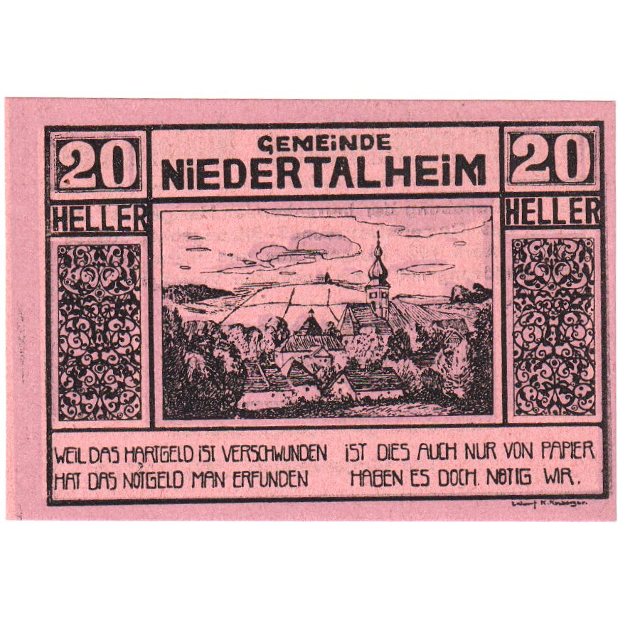 Österreich, Niedertalheim, 20 Heller, paysage, 1920-12-31, UNZ-, Mehl:FS 672d