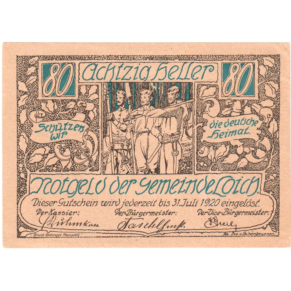 Österreich, LOICH, 80 Heller, personnage, 1920, 1920-07-31, VZ, Mehl:FS 562.02