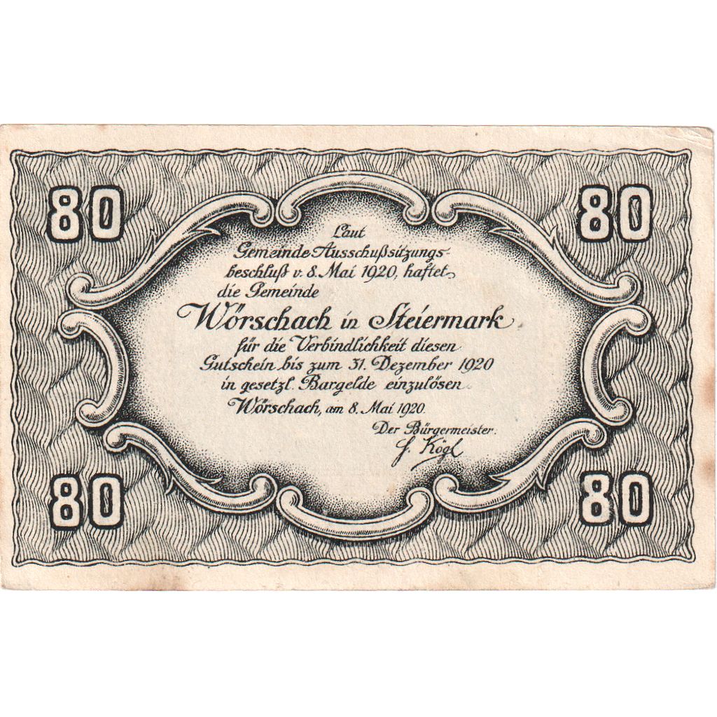 Österreich, Worschach, 80 Heller, paysage, 1920, 1920-12-31, SS, Mehl:FS 1254