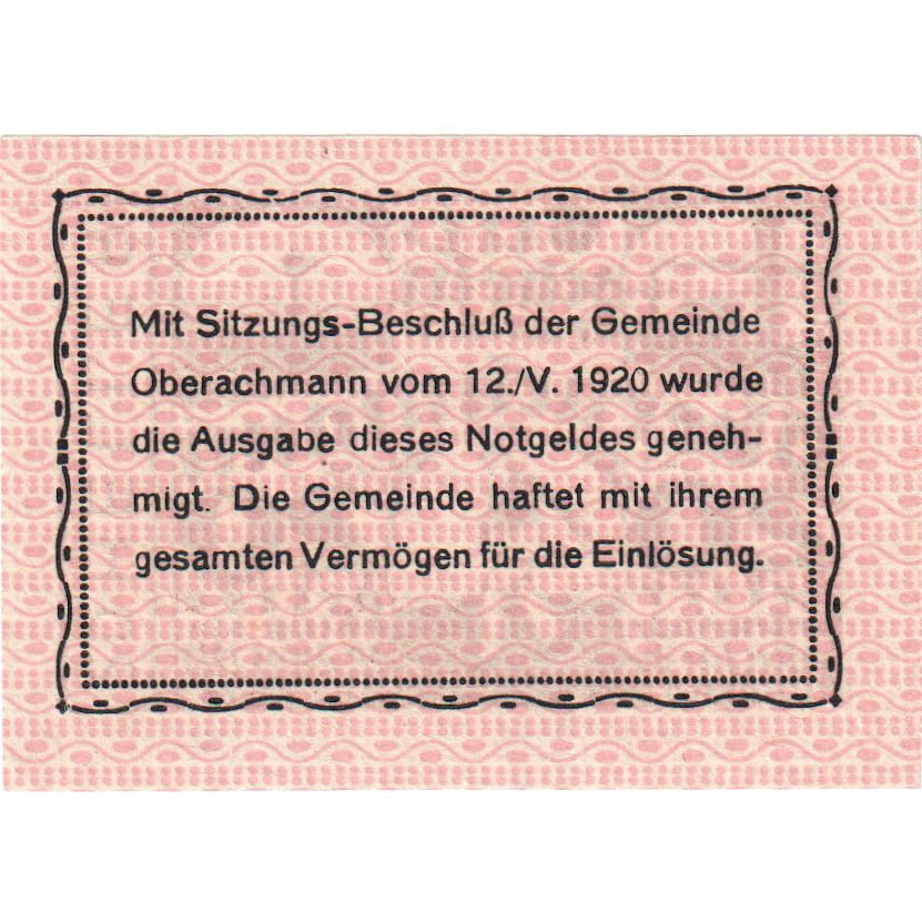 Österreich, Oberachmann, 20 Heller, Texte, 1921, 1921-06-30, UNZ-, Mehl:FS 680b