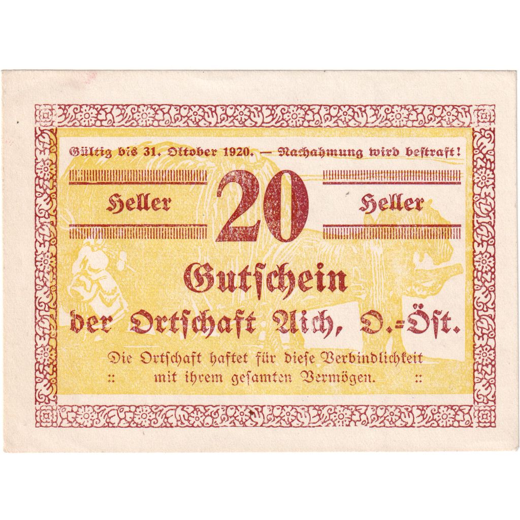Österreich, Aich, 20 Heller, Texte, 1920, 1920-12-31, VZ, Mehl:FS 10a