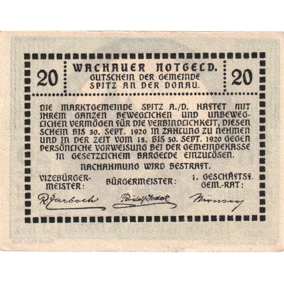 Österreich, Spitz, 20 Heller, château, 1920, 1920-09-30, UNZ-, Mehl:FS 1122