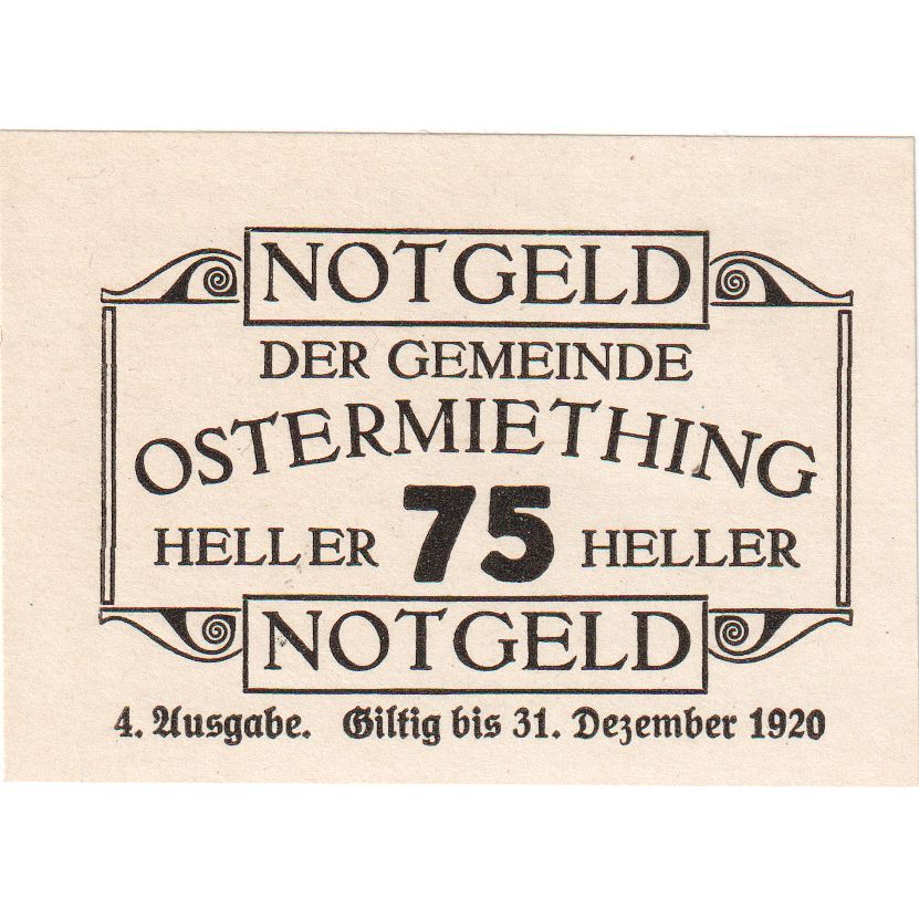 Österreich, Ostermiething, 75 Heller, Texte 1920-12-31, UNZ-, Mehl:FS 713IIIj