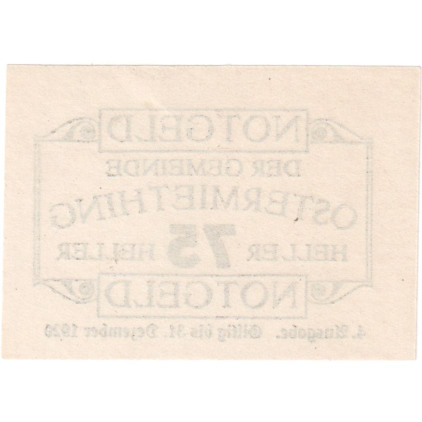 Österreich, Ostermiething, 75 Heller, Texte 1920-12-31, UNZ-, Mehl:FS 713IIIj