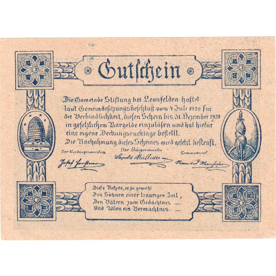 Österreich, Leonfelden, 50 Heller, champs 1920-12-31, UNZ-, Mehl:FS 1037a