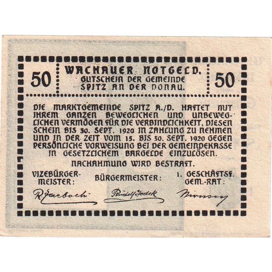 Österreich, Spitz, 50 Heller, château, 1920, 1920-09-30, UNZ-, Mehl:FS 1122