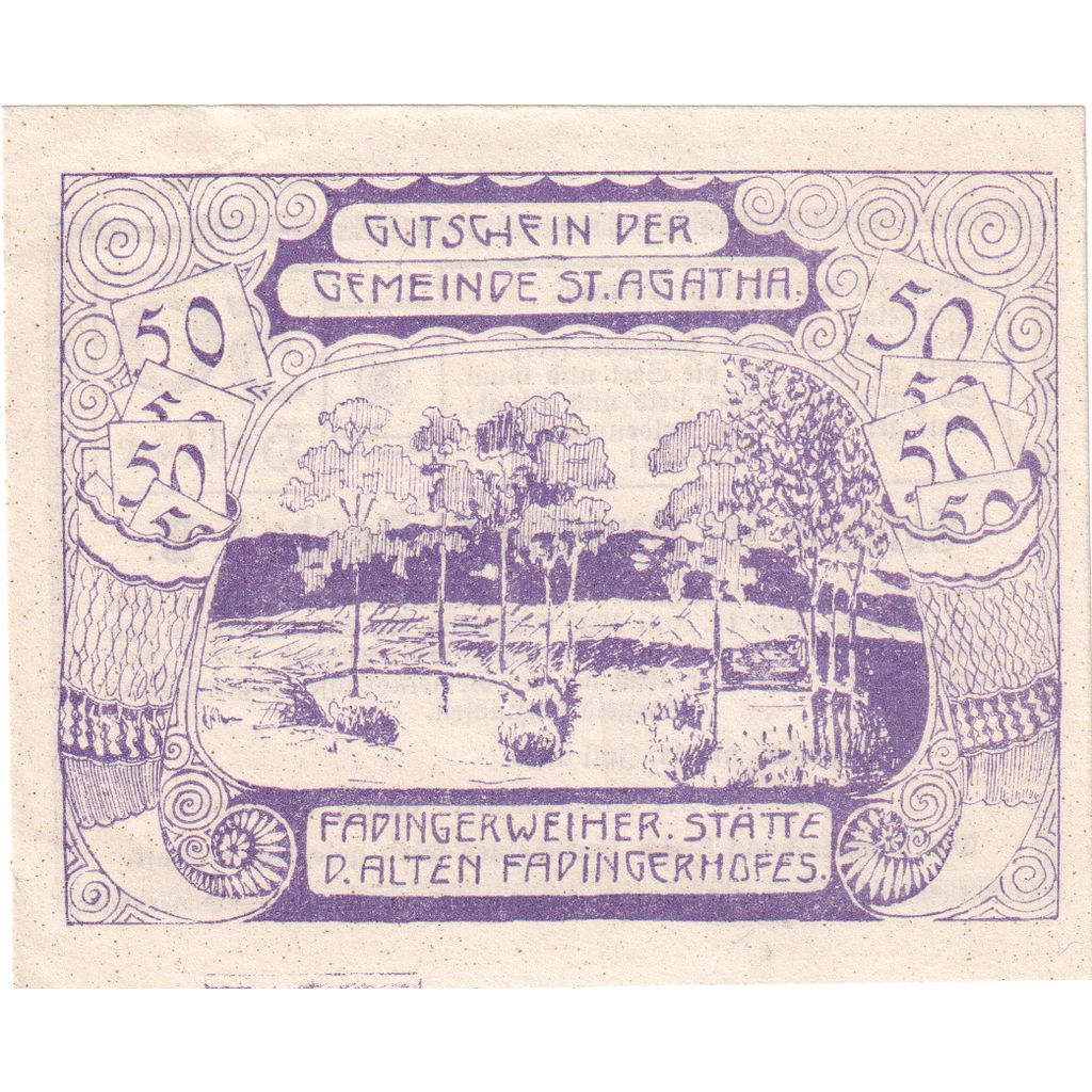 Österreich, St Agatha, 50 Heller, lac, 1920, 1920-12-31, VZ, Mehl:FS 877IId