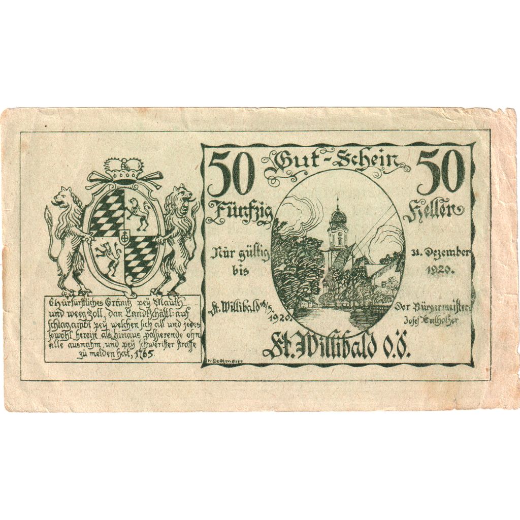 Österreich, Willibald, 50 Heller, Eglise, 1920, 1920-12-31, S, Mehl:FS 946Ae