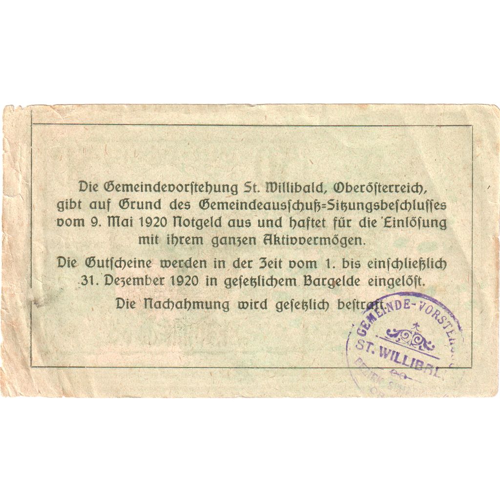 Österreich, Willibald, 50 Heller, Eglise, 1920, 1920-12-31, S, Mehl:FS 946Ae