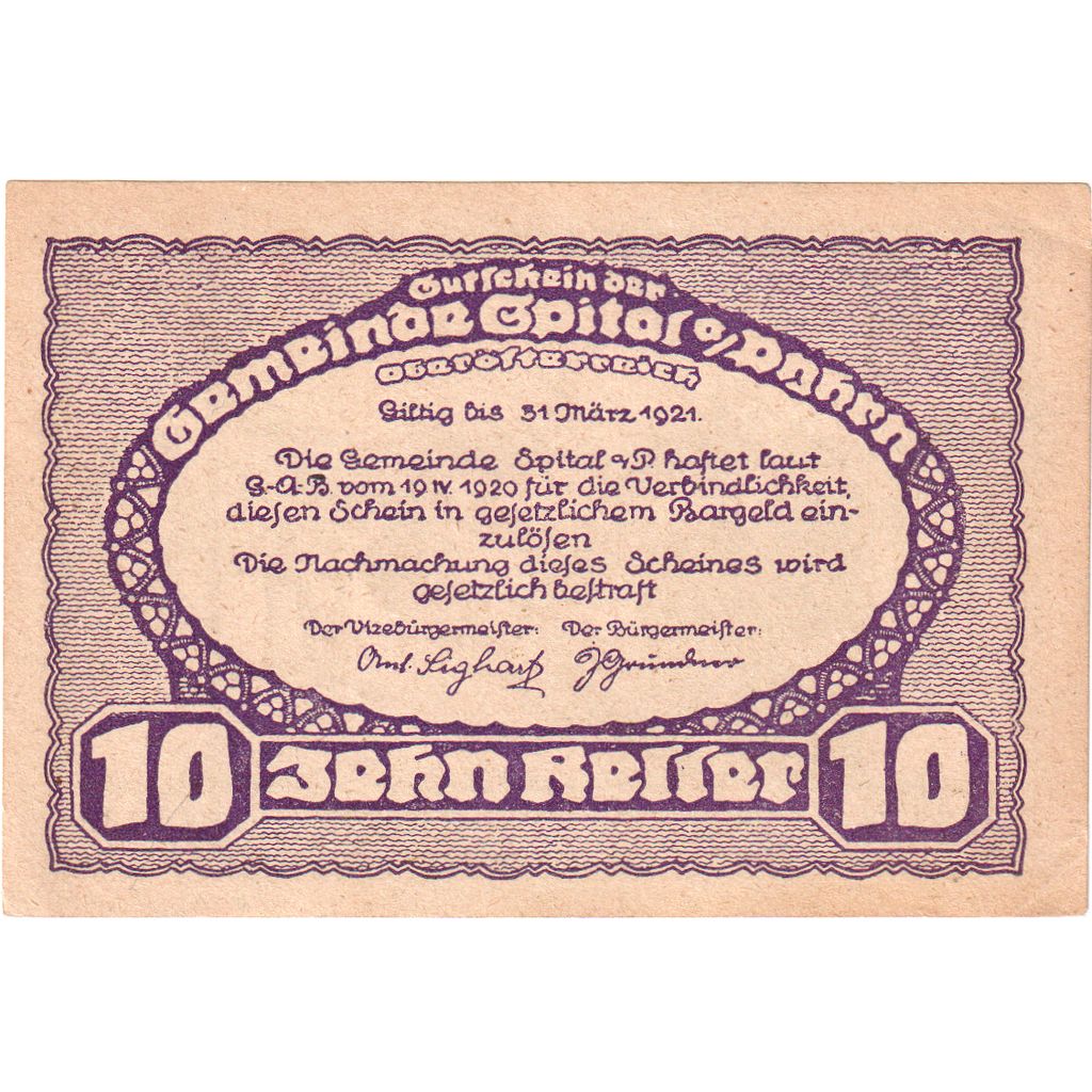 Austria, Spital am Pyhrn, 10 Heller, village 1921-03-31, UNC(63), Mehl:FS 1007Ia