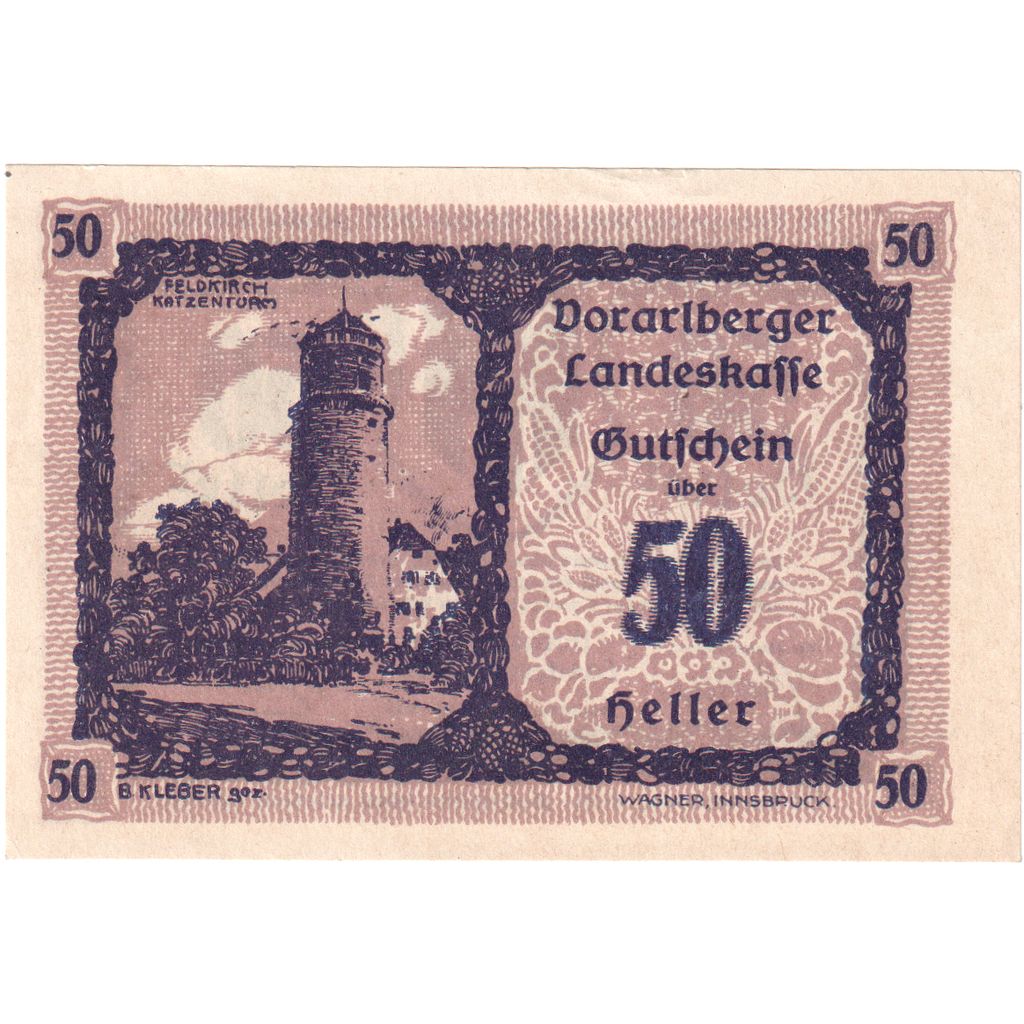 Österreich, Vorarlberger, 50 Heller, Blason 1921-05-01, UNZ-, Mehl:FS 1118IIb
