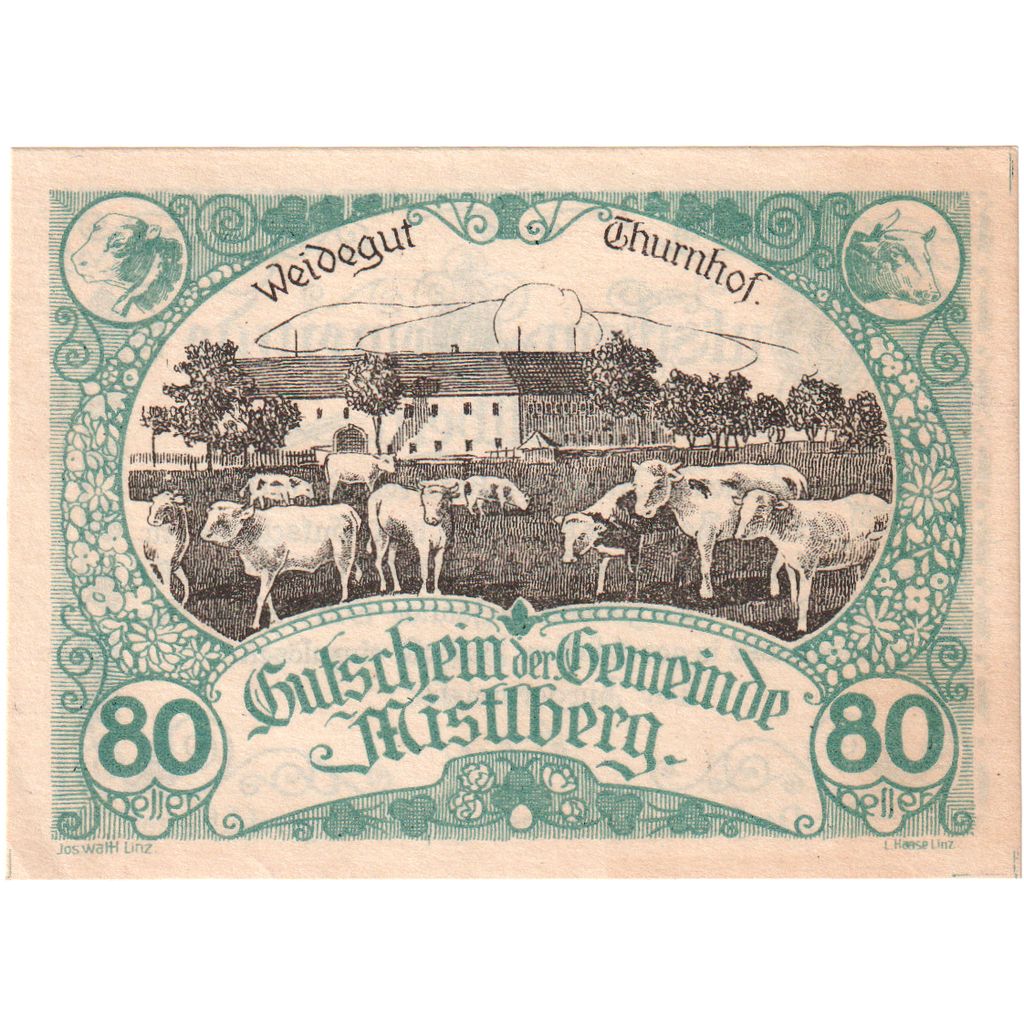 Österreich, Mistelberg, 80 Heller, Animaux, 1921, 1921-01-31, UNZ-
