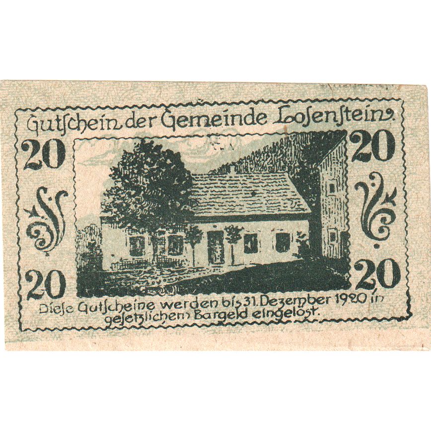 Austria, Losenstein, 20 Heller, ferme, 1920, 1920-12-31, UNC(63), Mehl:FS 566IVa