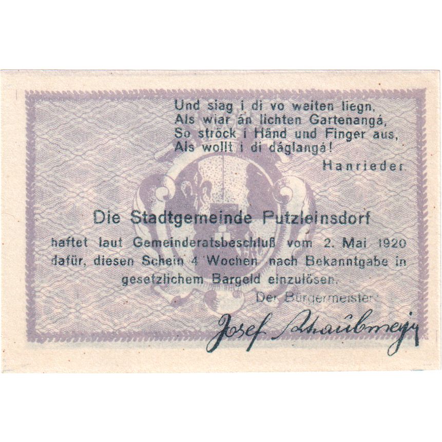 Austria, Putzleinsdorf, 10 Heller, château, 1920, UNC(63), Mehl:FS 804a