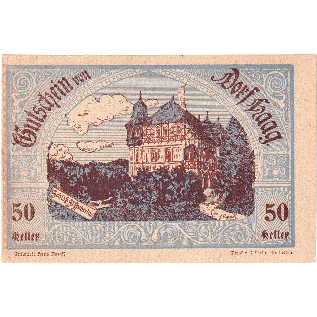 Österreich, Dorf Haag, 50 Heller, château 1920-12-30, UNZ-, Mehl:FS 317a