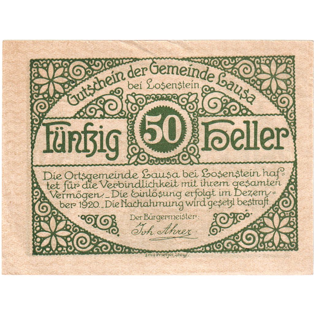 Österreich, Lausa, 50 Heller, paysage, 1920, UNZ-, Mehl:FS 506IIa