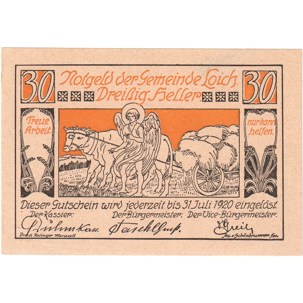 Österreich, LOICH, 30 Heller, agriculture 1920-07-31, UNZ-, Mehl:FS 562.01