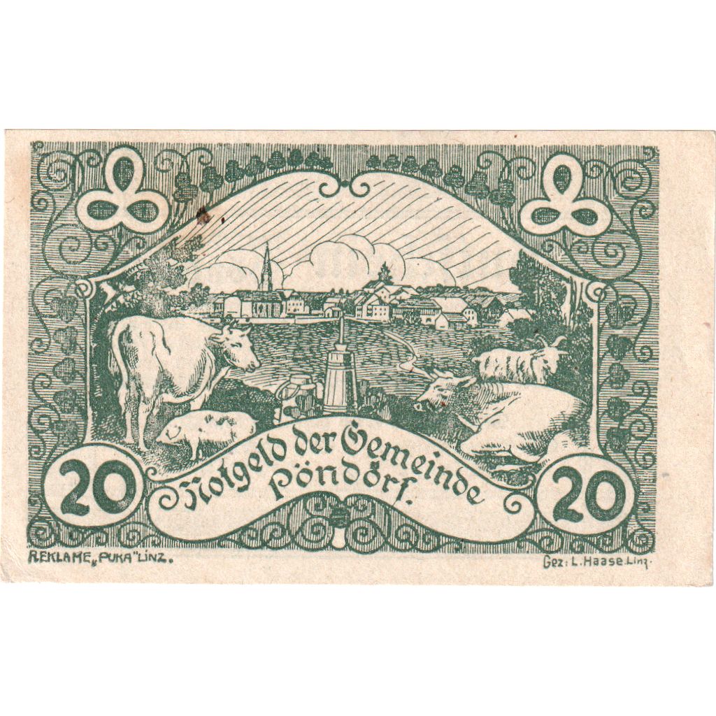 Österreich, Pöndorf, 20 Heller, agriculture, 1920, VZ, Mehl:FS 757c
