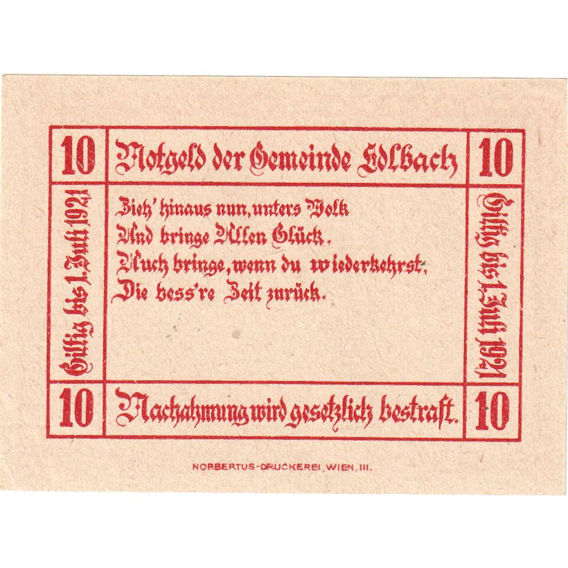 Österreich, edlbach, 10 Heller, Texte, 1921, 1921-07-01, UNZ-, Mehl:FS 150a