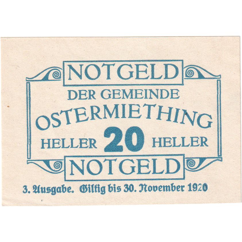 Österreich, Ostermiething, 20 Heller, Texte 1920-12-31, UNZ-, Mehl:FS 713IIIa