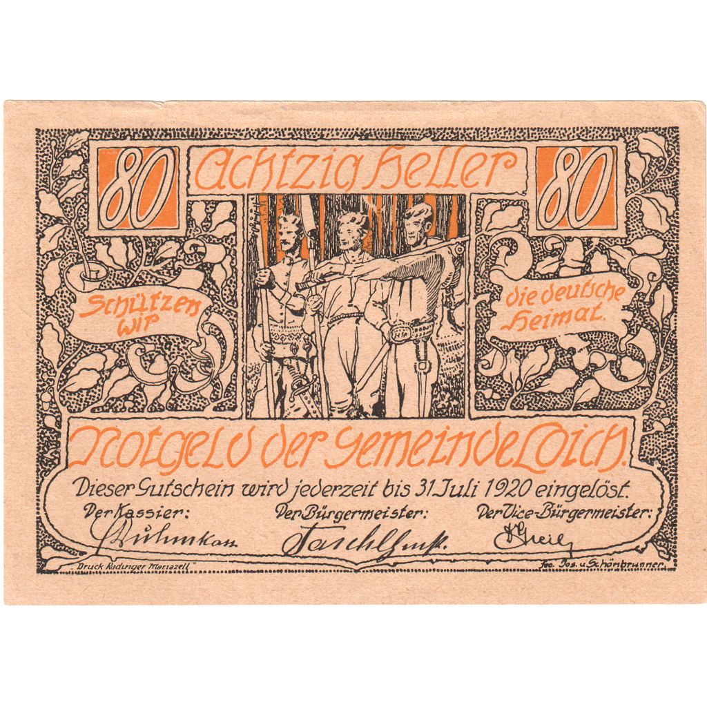 Austria, LOICH, 80 Heller, armée, 1920, 1920-07-31, UNC(63), Mehl:FS 562.01