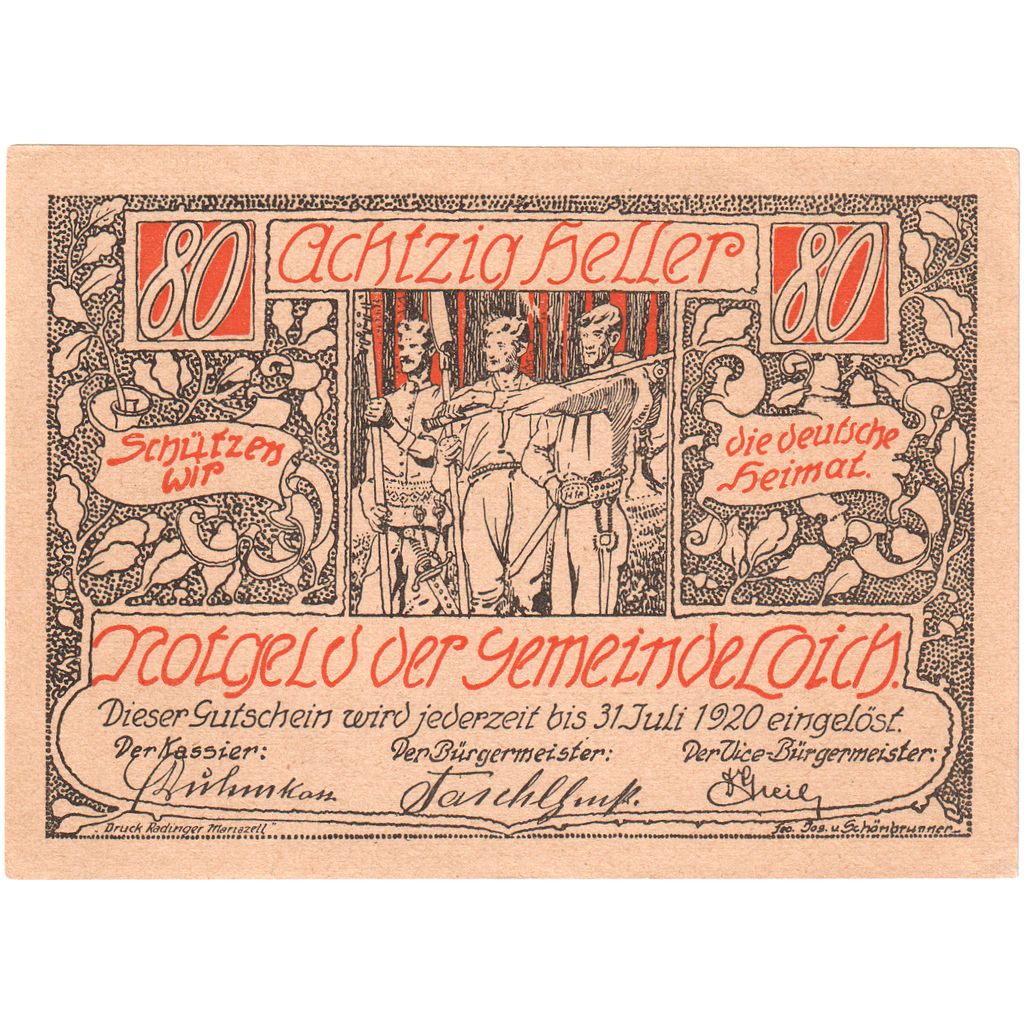 Austria, LOICH, 80 Heller, personnage, 1920, 1920-07-31, UNC(63), Mehl:FS 562.01