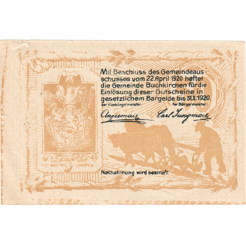 Österreich, Buchkirchen, 50 Heller, Blason 1920-10-31, UNZ-, Mehl:FS 114a