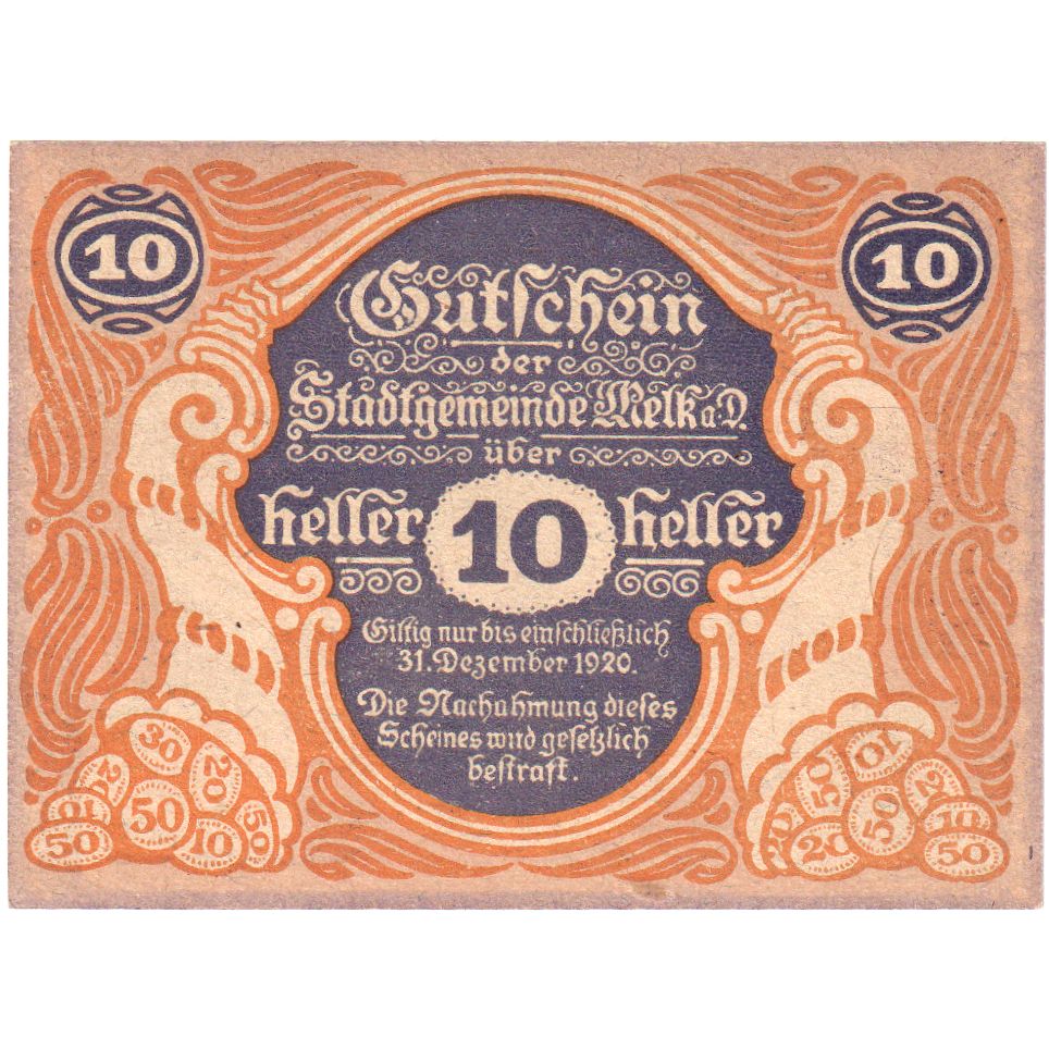 Austria, Melk, 10 Heller, château, 1920, 1920-12-31, UNC(63), Mehl:FS 605II