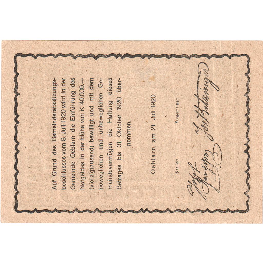 Österreich, Oeblarn, 20 Heller, village, 1920, 1920-10-31, UNZ-, Mehl:FS 700IIa