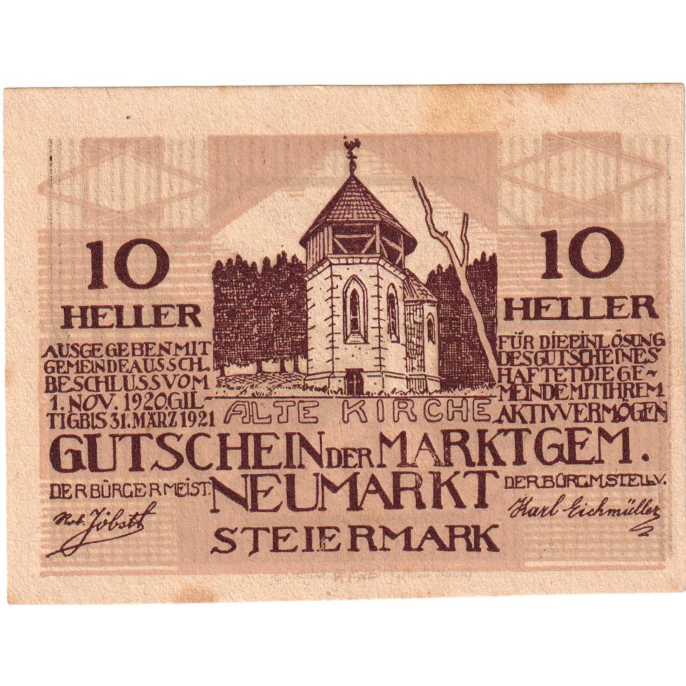 Österreich, Neumarkt, 10 Heller, tour, 1921, 1921-03-31, VZ, Mehl:FS 661b
